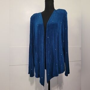 Vntg Stefanyszyn Blue Open Rhinestone Rib Knit Accent Cardigan Size 1X